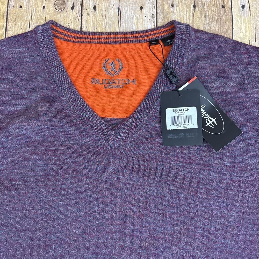 Bugatchi Uomo V Neck Sweater Merino Wool Wine Mens Size XXL 2XL Wine NEW NWT - Picture 3 of 7